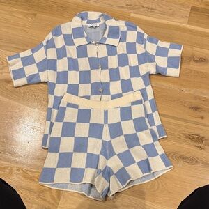 Gilli Blue and White Checkered Knit Set